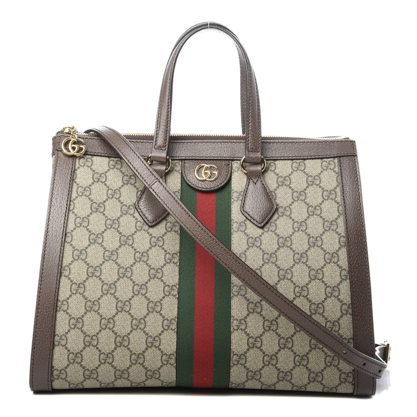 GG Supreme Monogram Web Medium Ophidia Tote Bag Brown