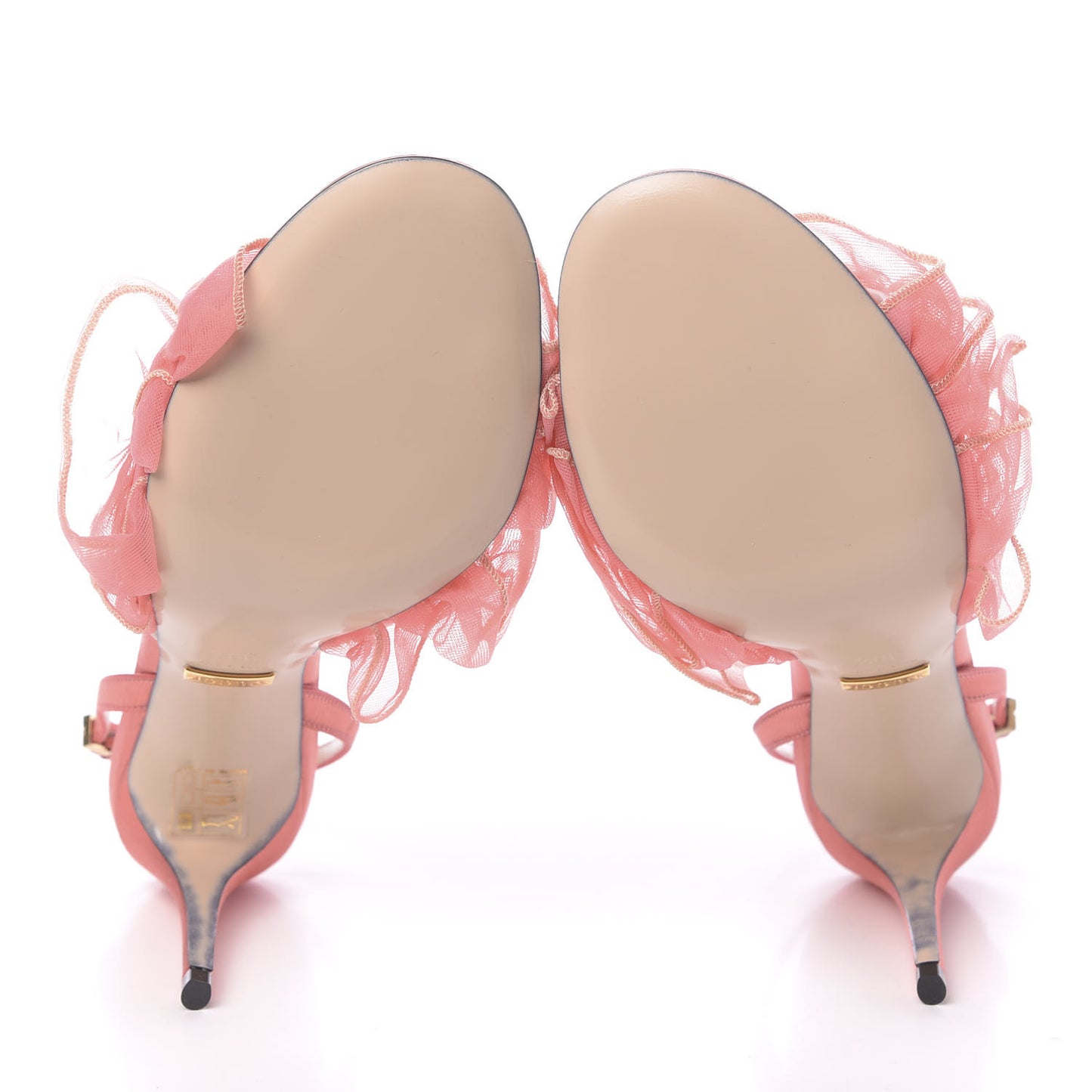 Tulle Ruffle Mid Heel Slingback Sandals 36.5 Peach White