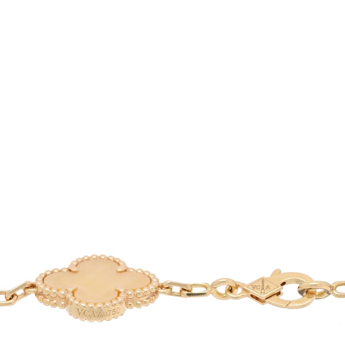 18K Yellow Gold Diamond Yellow Mother of Pearl 5 Motifs Vintage Alhambra Bracelet