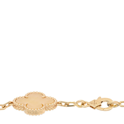 Van Cleef & Arpels 18K Yellow Gold Diamond Yellow Mother of Pearl 5 Motifs Vintage Alhambra Bracelet 3 of 3
