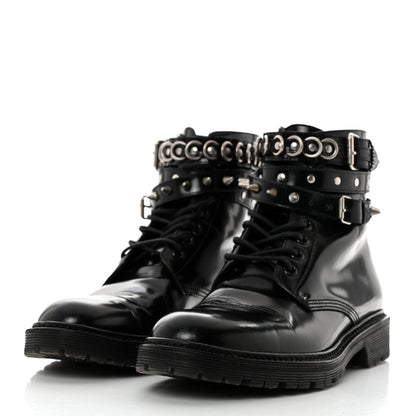 Saint Laurent Smooth Calfskin Studded Womens Lace-Up Combat Boots 38 Black 3 of 9