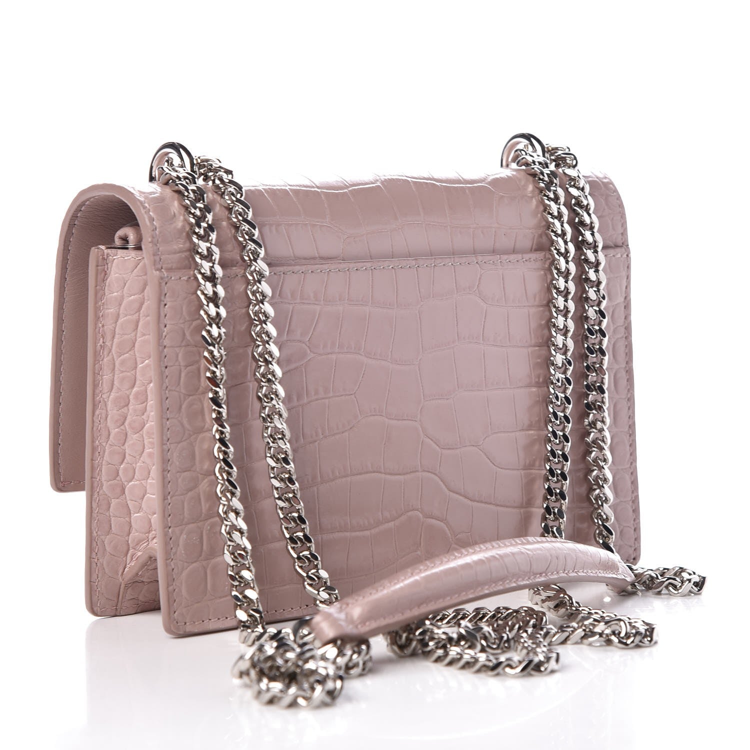 Saint Laurent Calfskin Crocodile Embossed Monogram Sunset Chain Wallet Soft Nude 3 of 7
