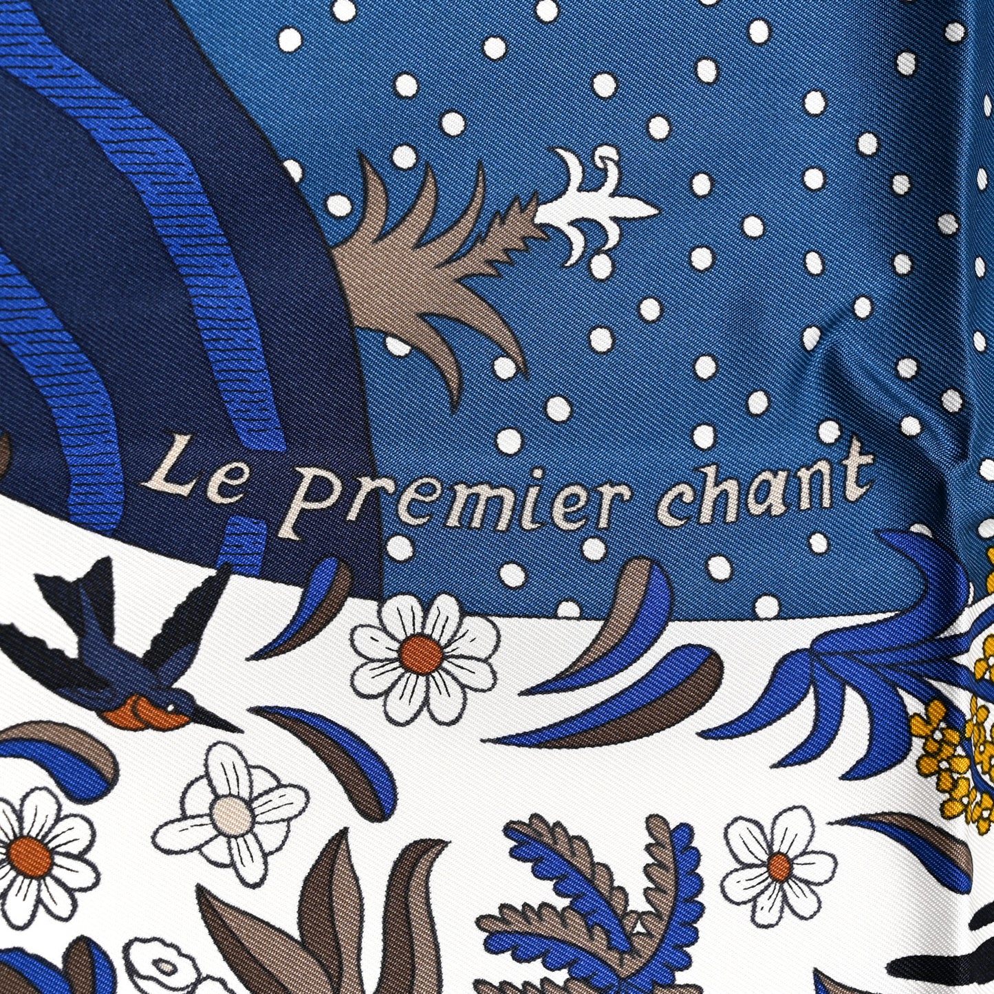 Silk Twill Le Premier Chant Scarf 90 Bleu Nuit White Ebene