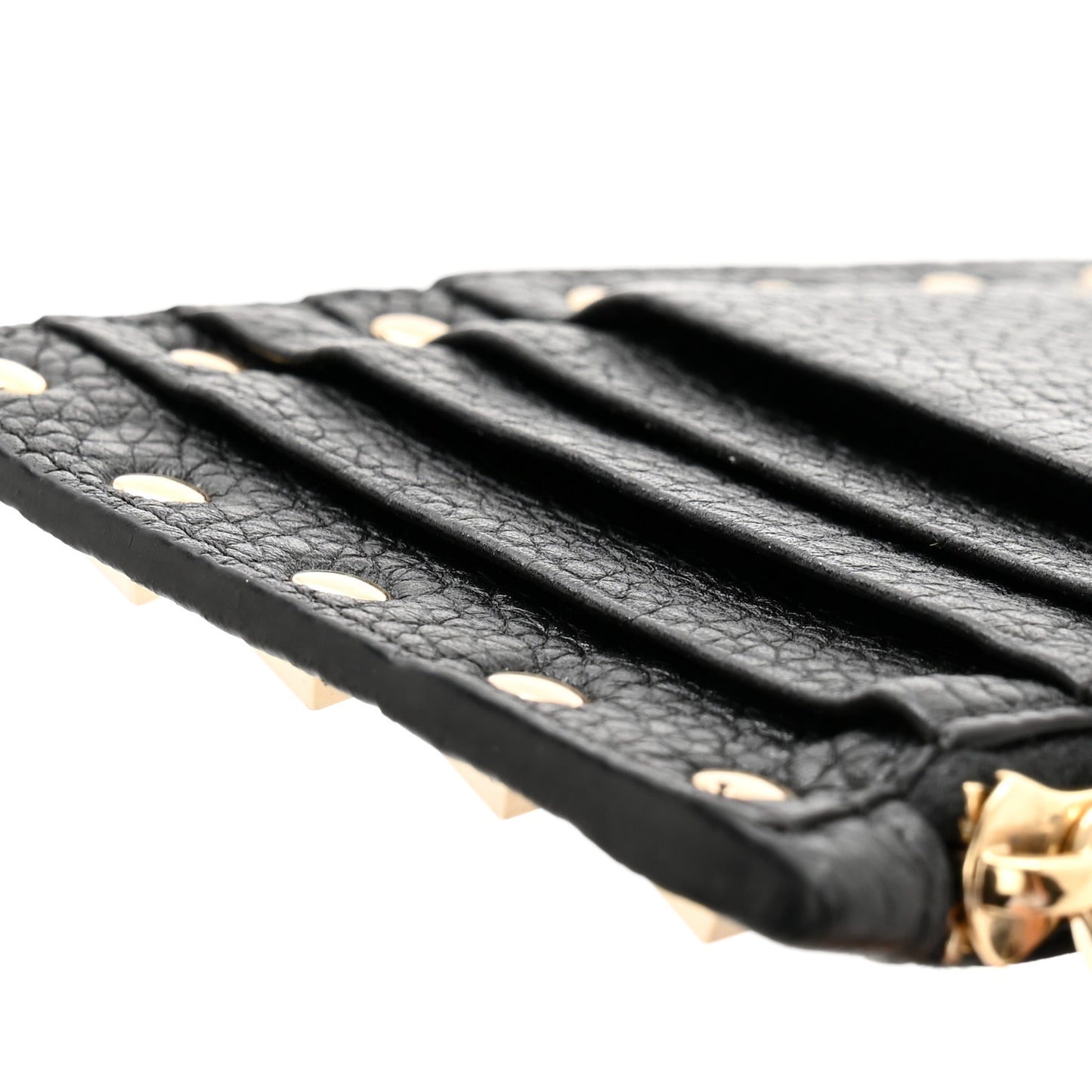 VALENTINO GARAVANI Pebbled Calfskin Rockstud Coin Case Card Holder Black