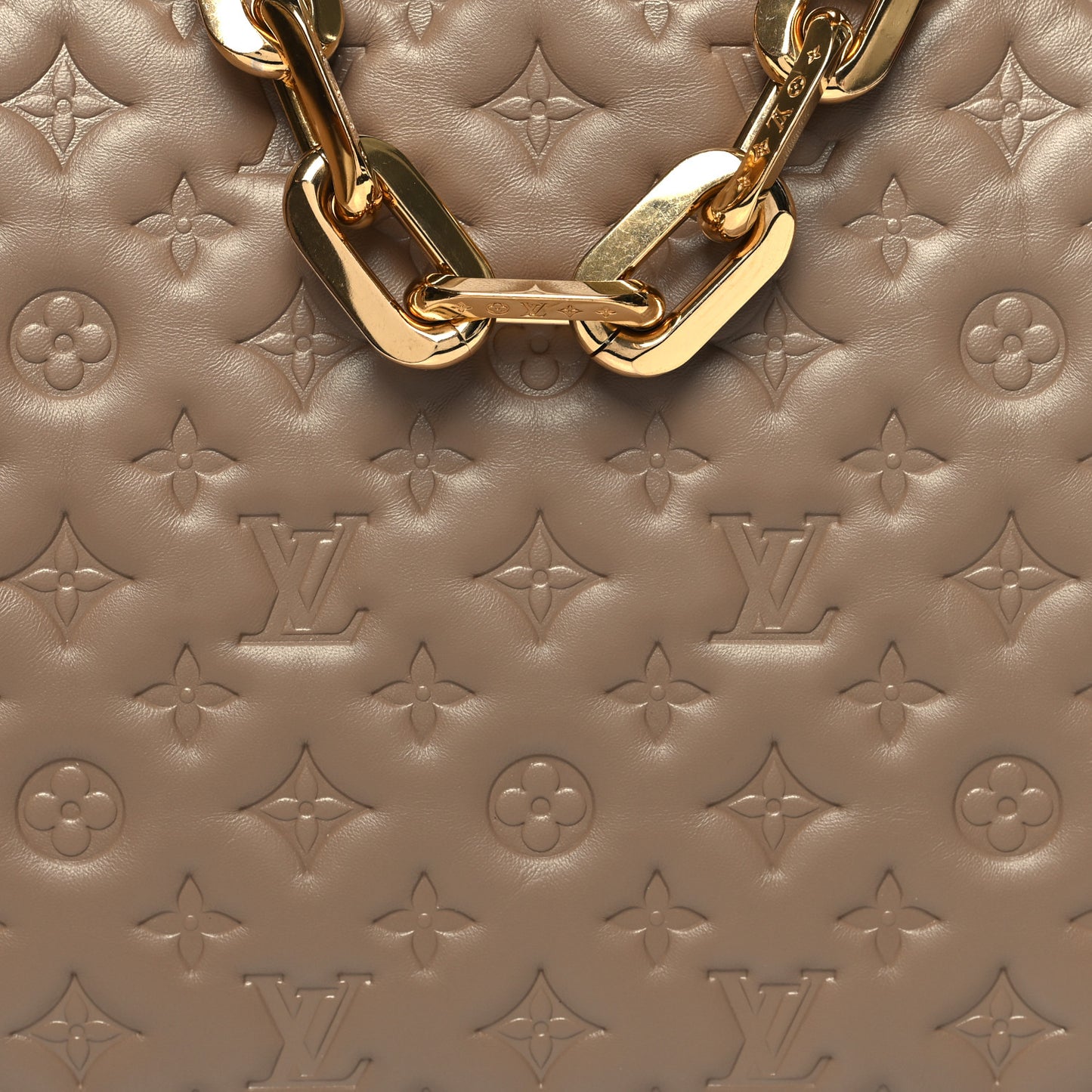 Lambskin Embossed Monogram Coussin MM Taupe