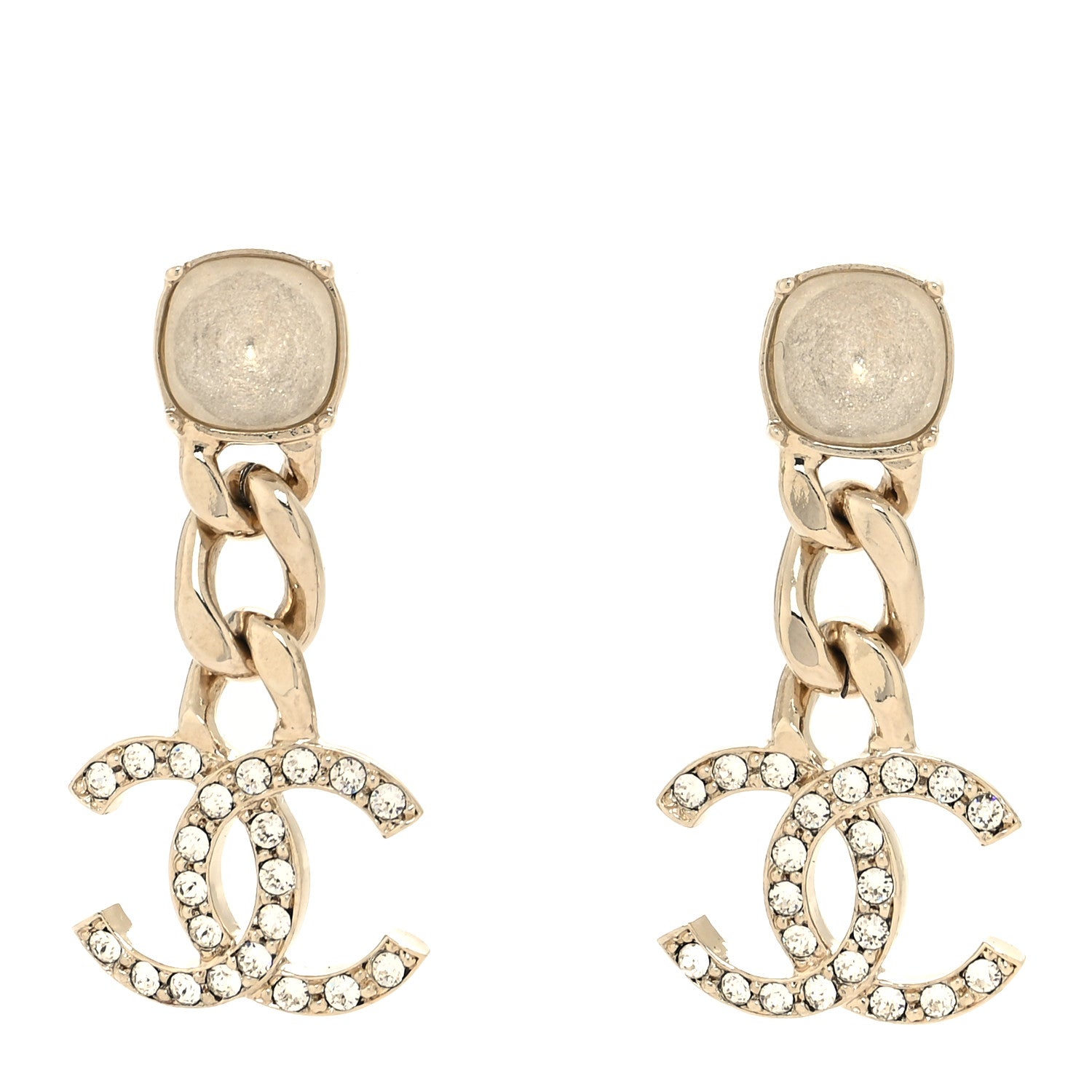 Chanel Glass Crystal CC Chain Drop Earrings Gold 1 of 4
