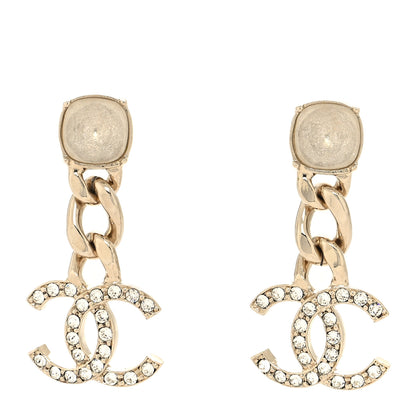 Chanel Glass Crystal CC Chain Drop Earrings Gold 1 of 4
