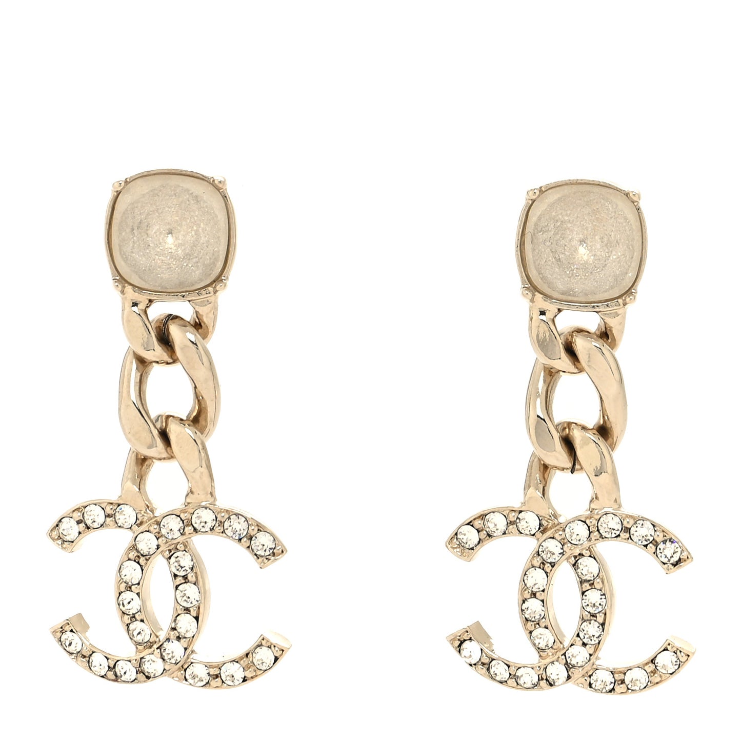 Glass Crystal CC Chain Drop Earrings Gold