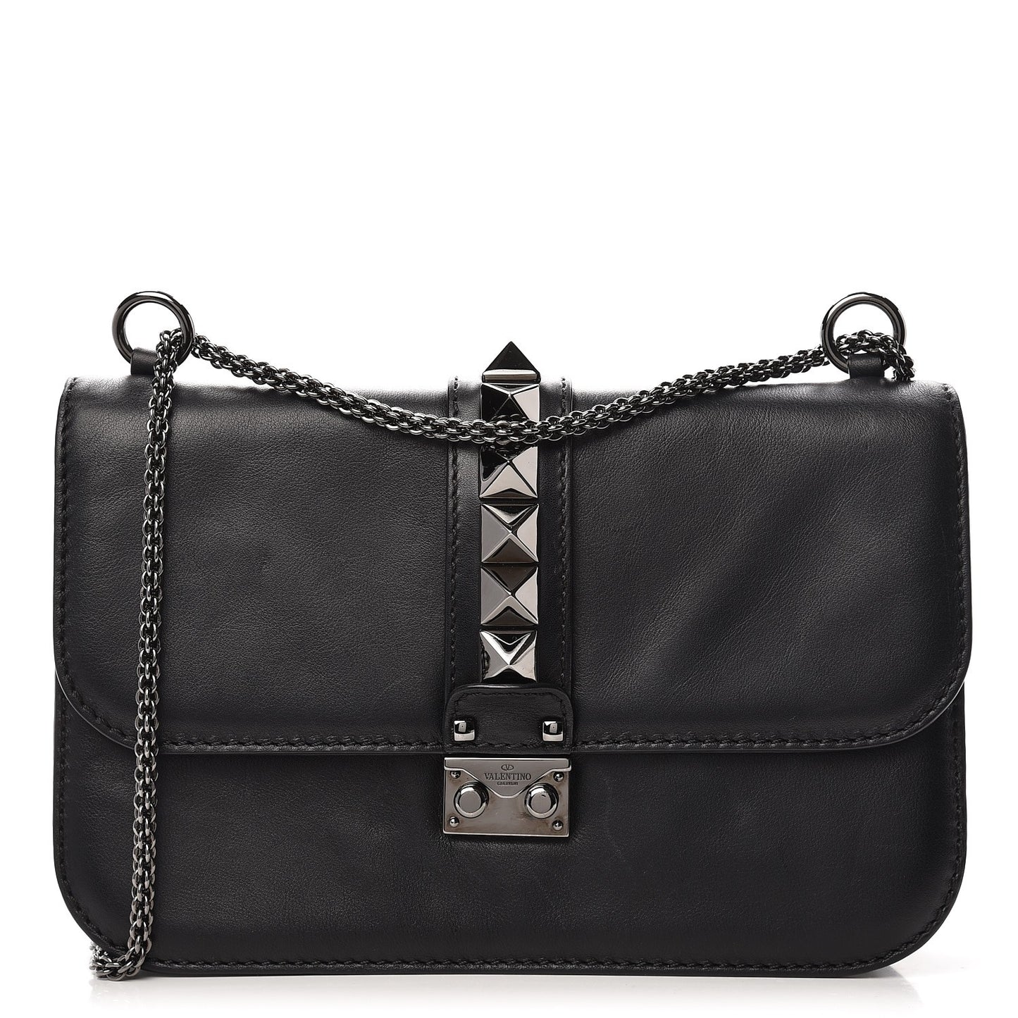 Vitello Medium Glam Lock Rockstud Flap Black