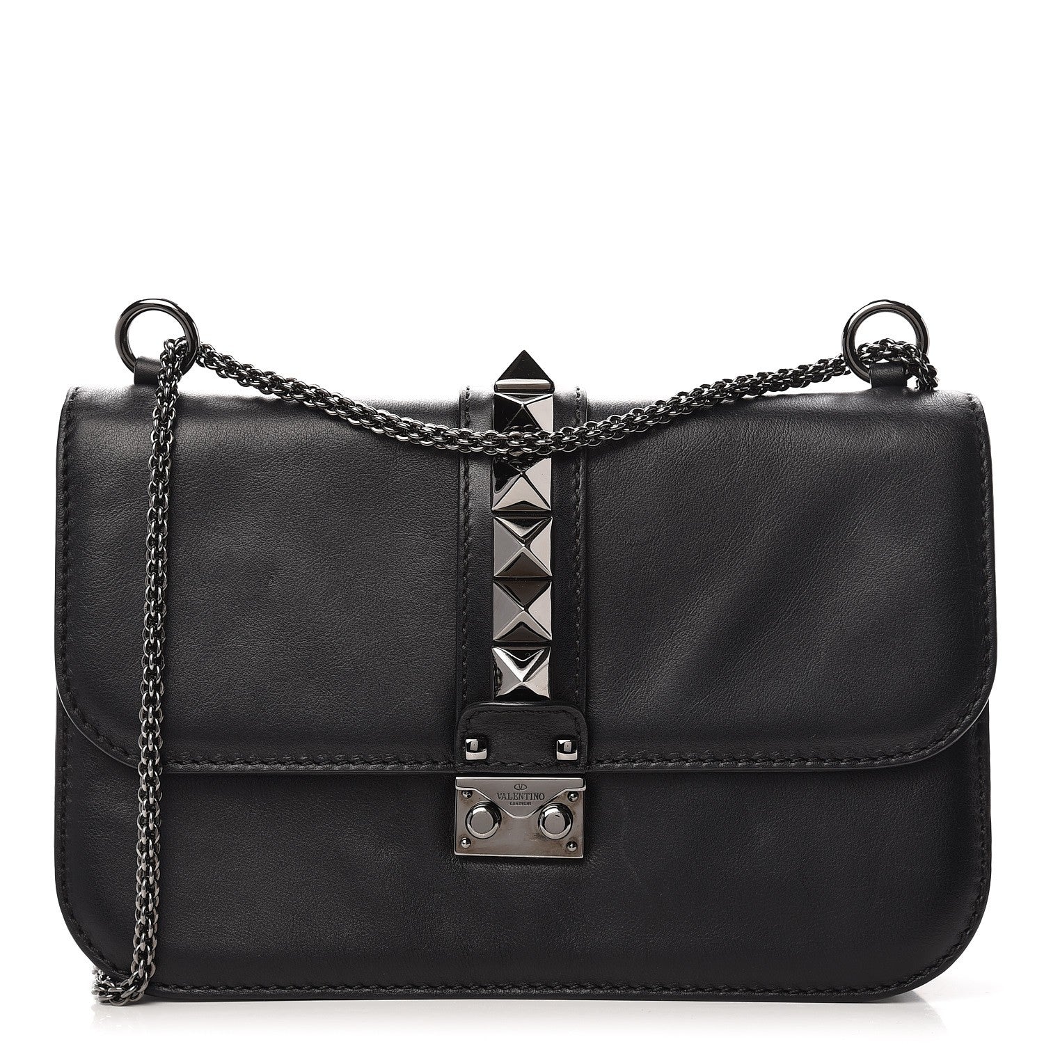 Valentino Garavani Vitello Medium Glam Lock Rockstud Flap Black 1 of 9