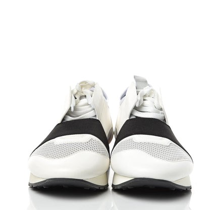 Balenciaga Mesh Calfskin Neoprene Suede Mens Race Runner Sneakers 41 White Black Gris 2 of 10