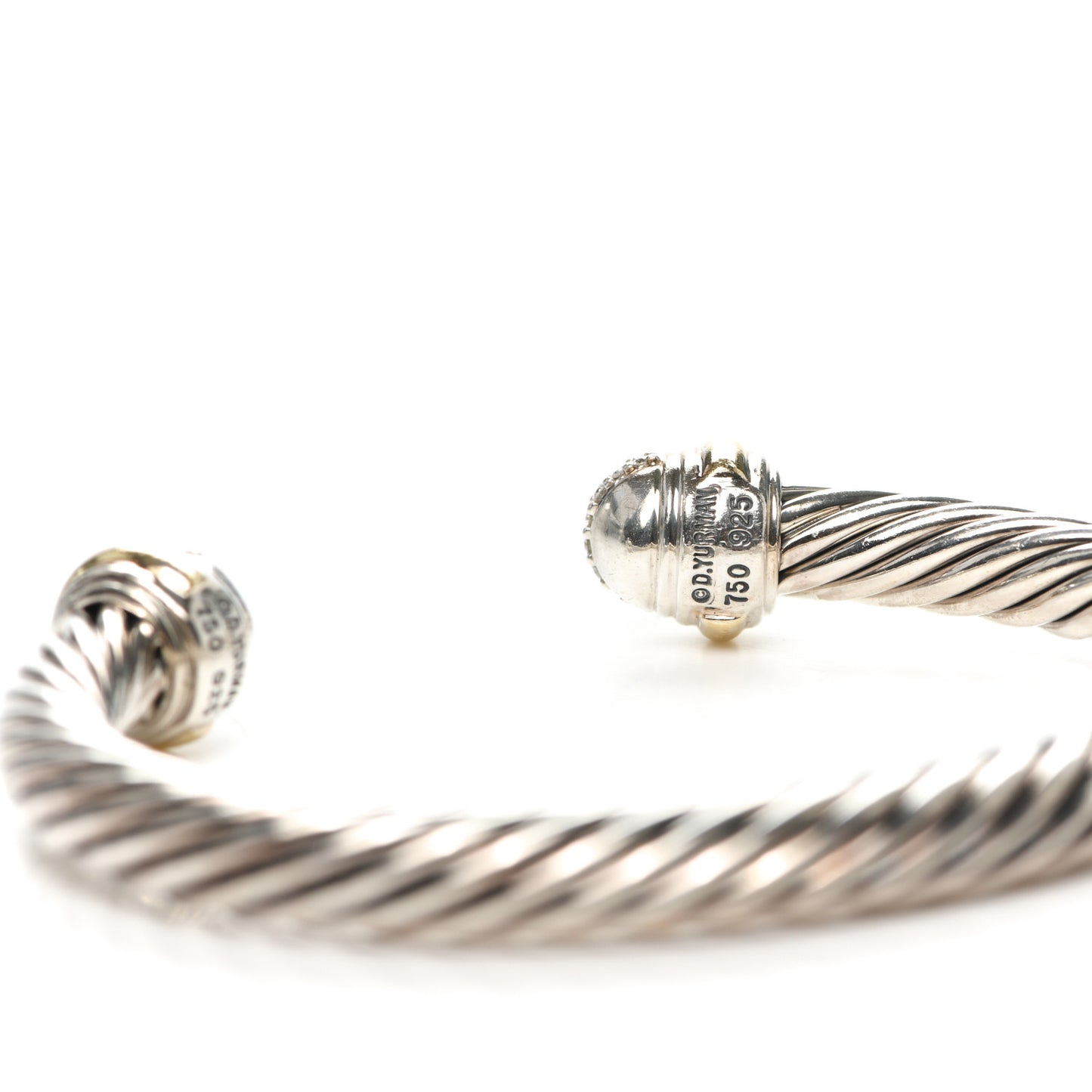 Sterling Silver 18K Yellow Gold Diamond Pave 7mm Cable Classics Bracelet
