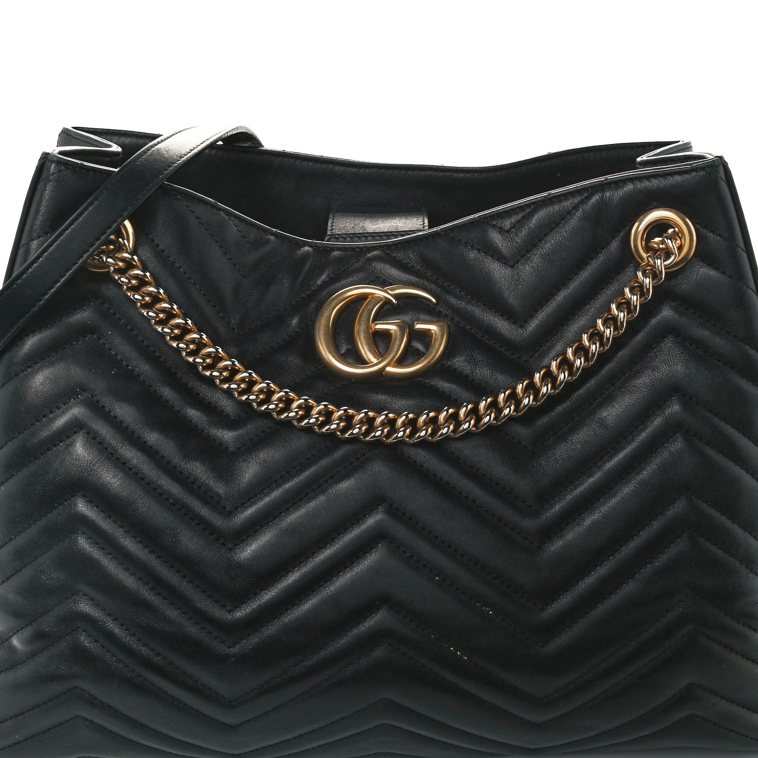 Gucci Calfskin Matelasse Medium GG Marmont Shoulder Tote Bag Black 9 of 11