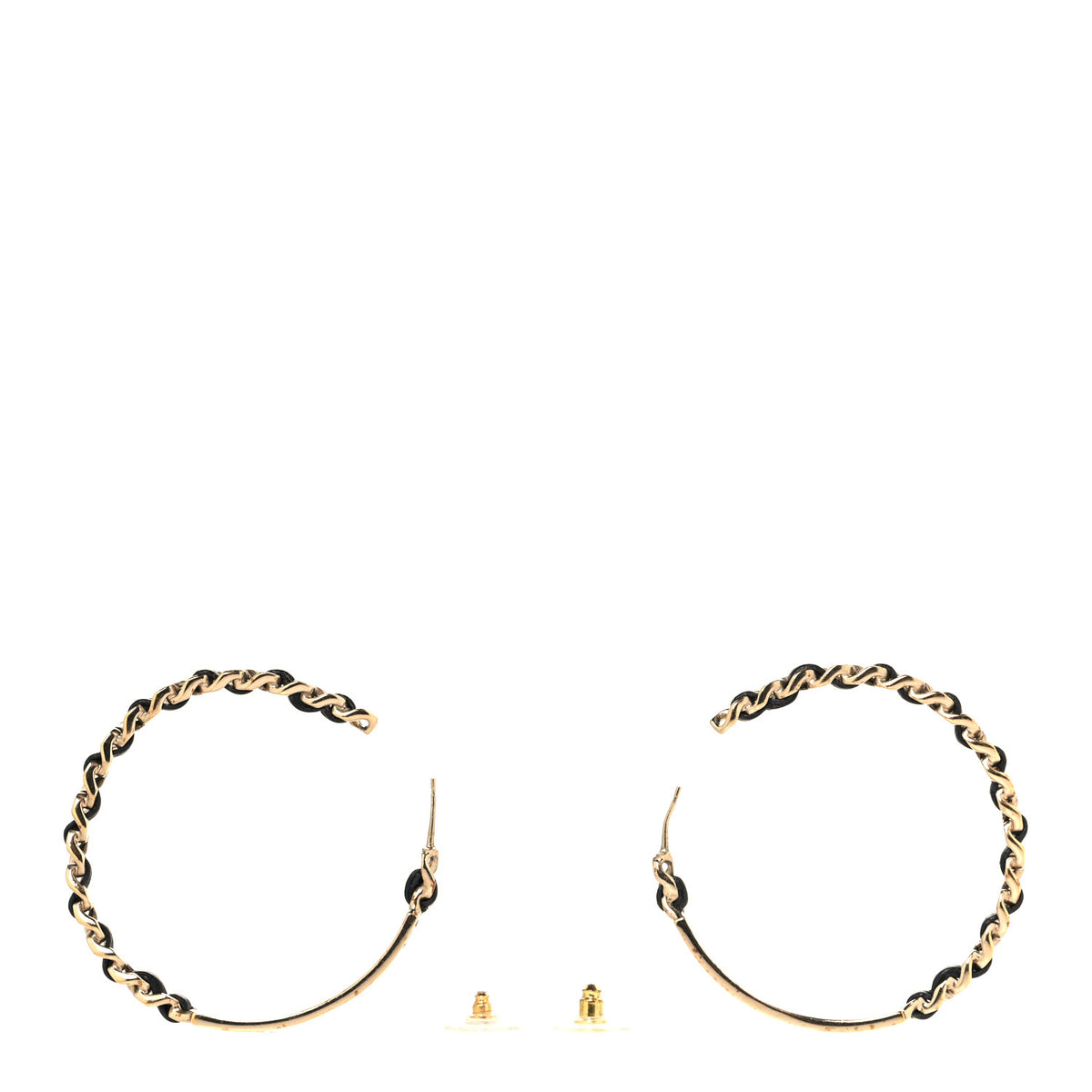 Chanel Metal Lambskin Crystal Sergeant Chanel Hoop Earrings Gold 3 of 4