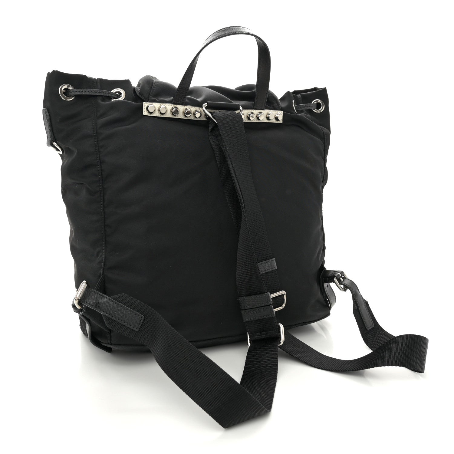 Prada Nylon New Vela Studded Backpack Black Fuoco 3 of 10