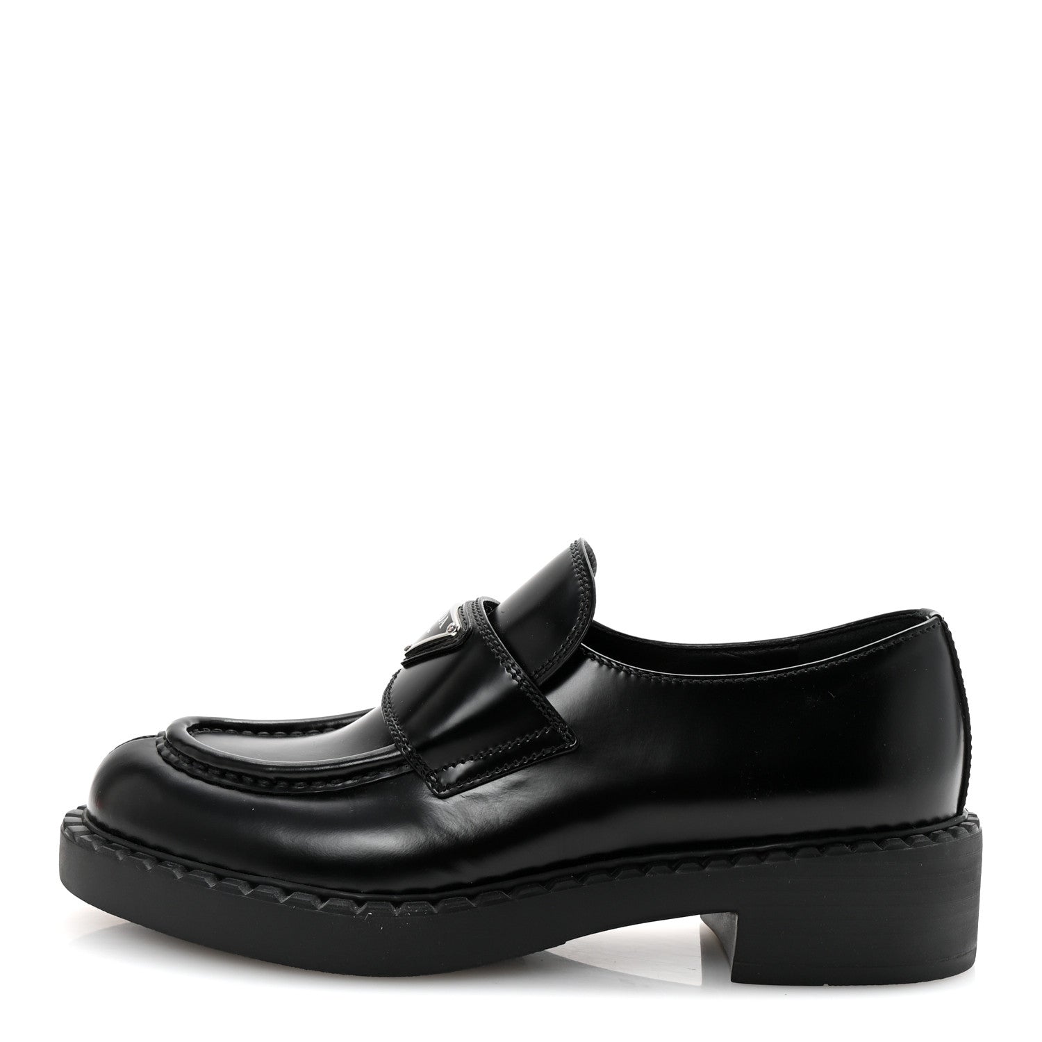 Prada Spazzolato Metal Triangle Logo 50mm Loafers 36.5 Black 1 of 10