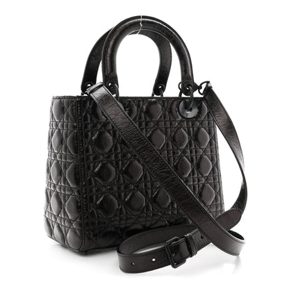 Christian Dior Crinkled Calfskin Cannage Medium Lady Dior Black 3 of 10