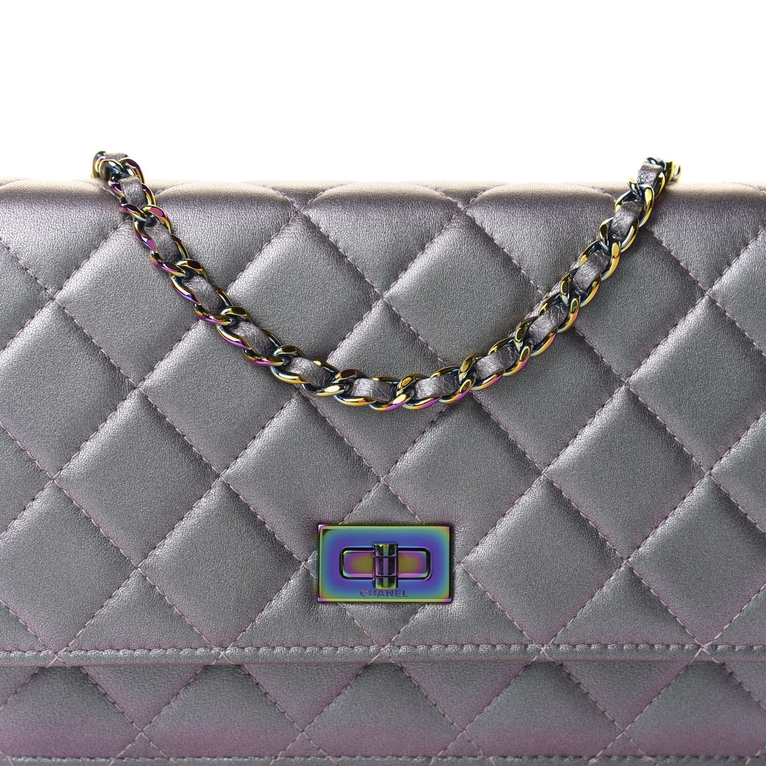 Chanel Iridescent Lambskin Quilted Reissue Wallet On Chain WOC Light Purple 12 of 13