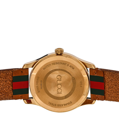 Gucci Stainless Steel Calfskin 38mm G-Timeless Stripe Web Quartz Watch Brown 4 of 5