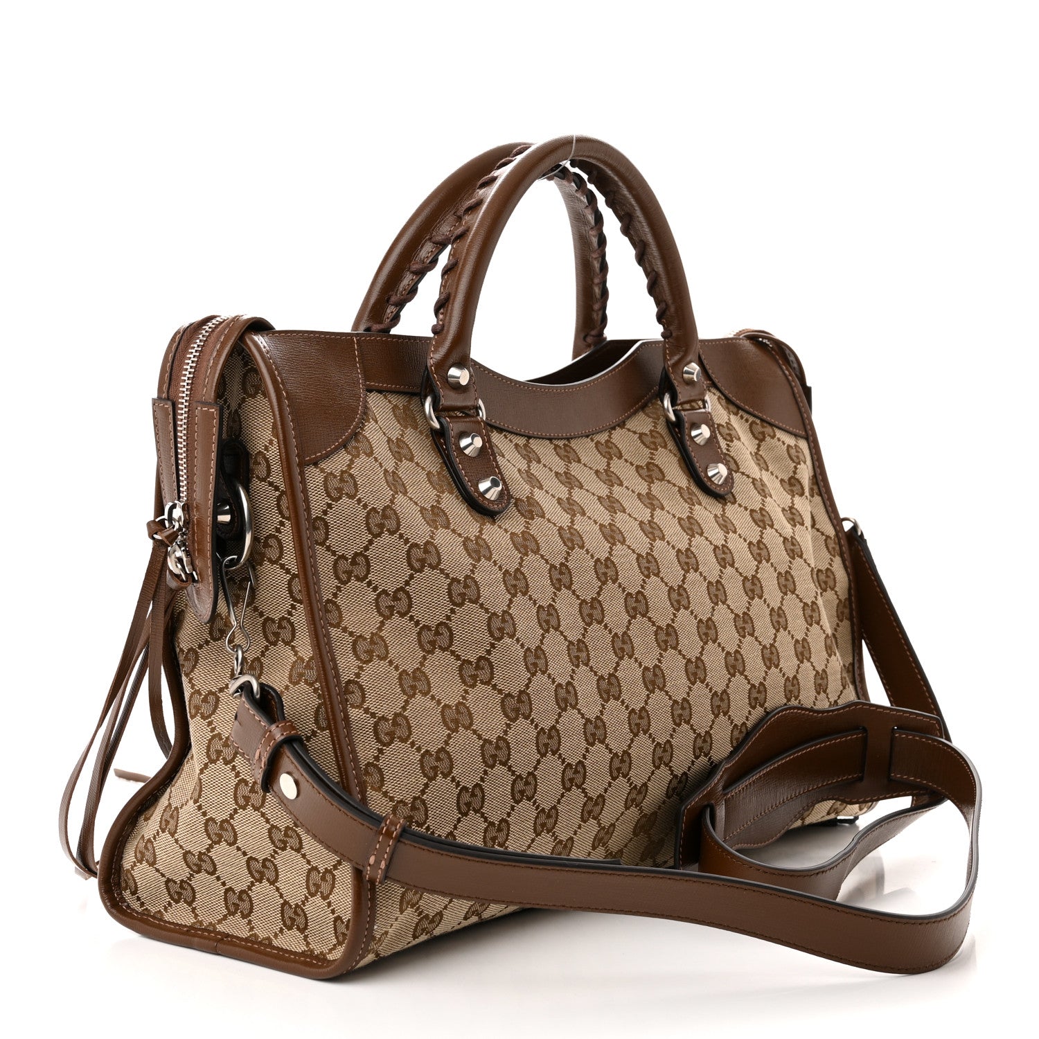 Balenciaga X GUCCI GG Monogram Azalea Calfskin Neo Classic Silver Hardware Medium City Beige Ebony Brown Sugar 3 of 10