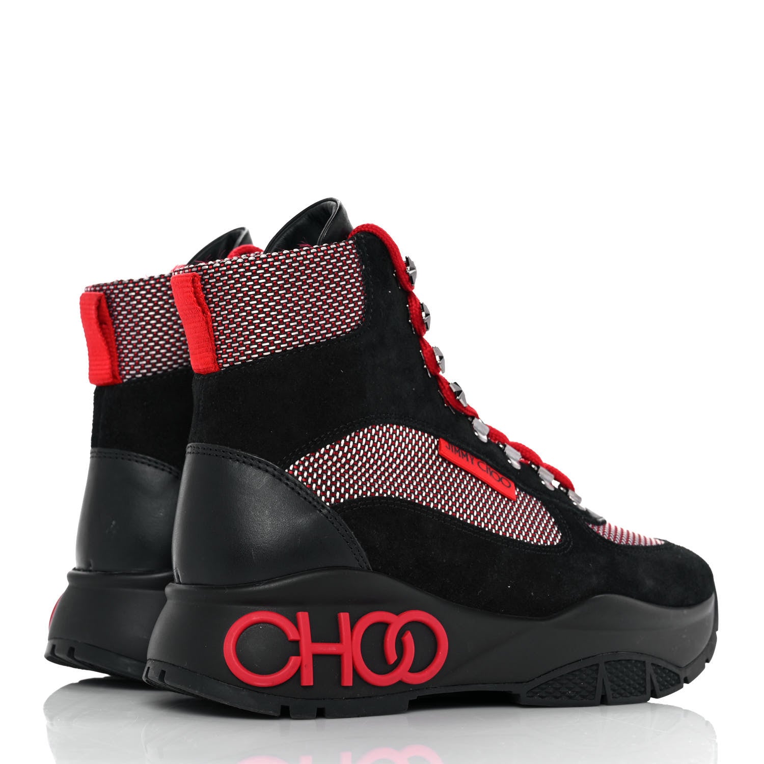 Jimmy Choo Calfskin Technical Mesh Suede Crosta Boot 36.5 Red Black 4 of 7