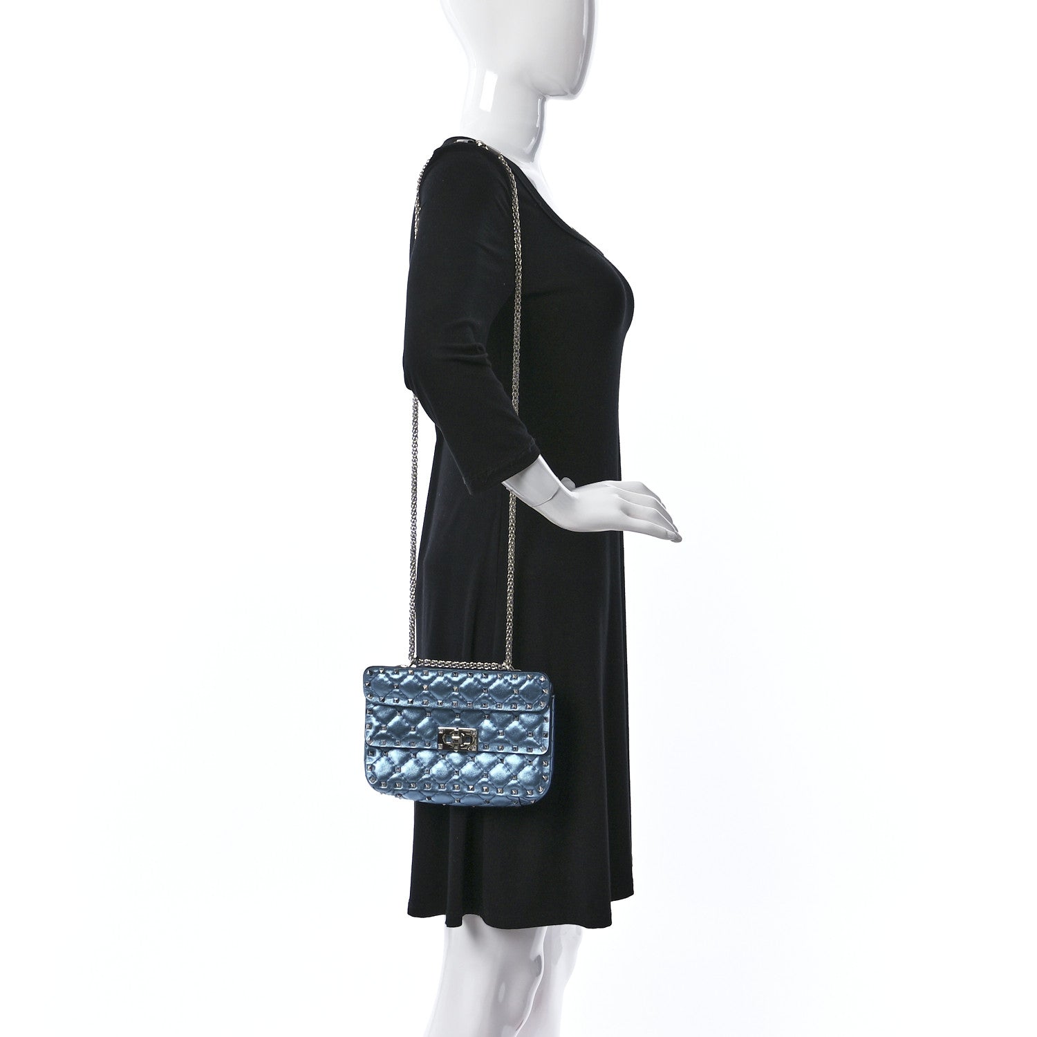Valentino Garavani Metallic Nappa Small Rockstud Spike Shoulder Bag Cerulean 2 of 9