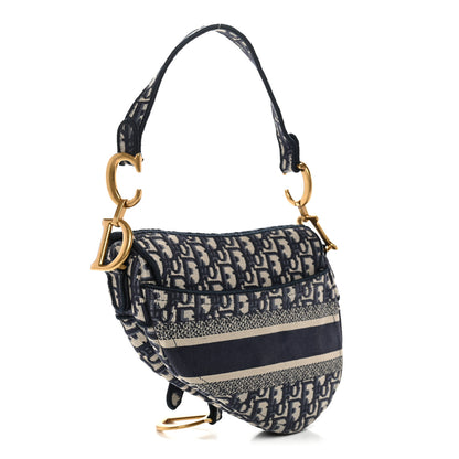 Christian Dior Oblique Embroidered Saddle Bag Blue 3 of 11