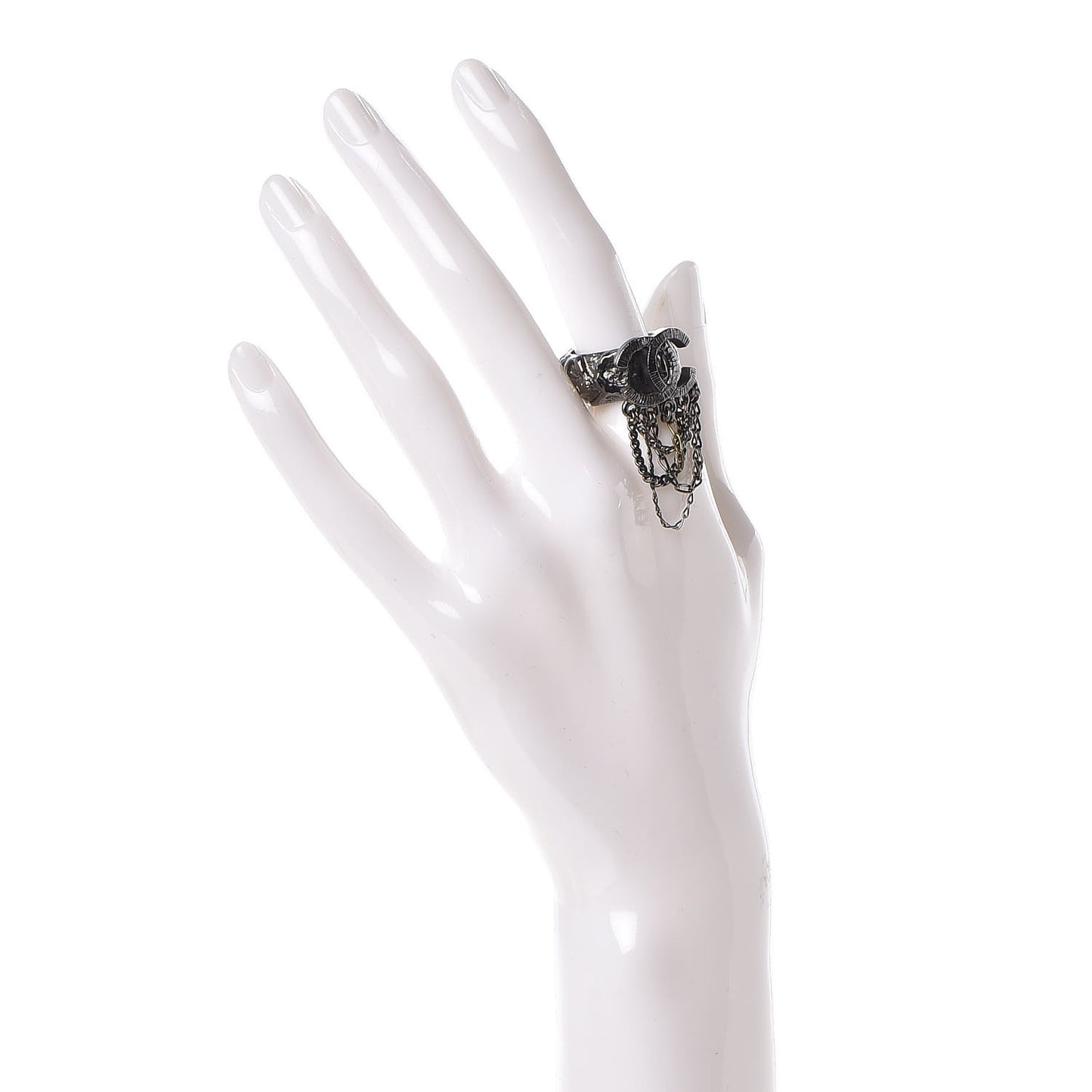Ruthenium Chain CC Logo Ring 6.5