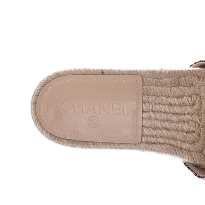 Chanel Metallic Tweed CC Espadrille Slip On Sandals 37 Beige Black 7 of 10
