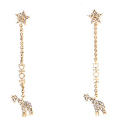Christian Dior Crystal Diorable Giraffe Logo Drop Earrings Gold 1 of 4