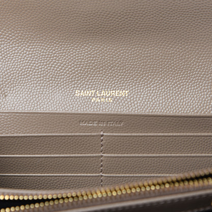 Saint Laurent Grain De Poudre Matelasse Chevron Monogram Flap Wallet Taupe 5 of 9