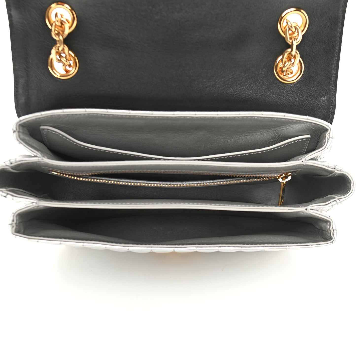 Calfskin Quilted Medium C Bag Silver Black