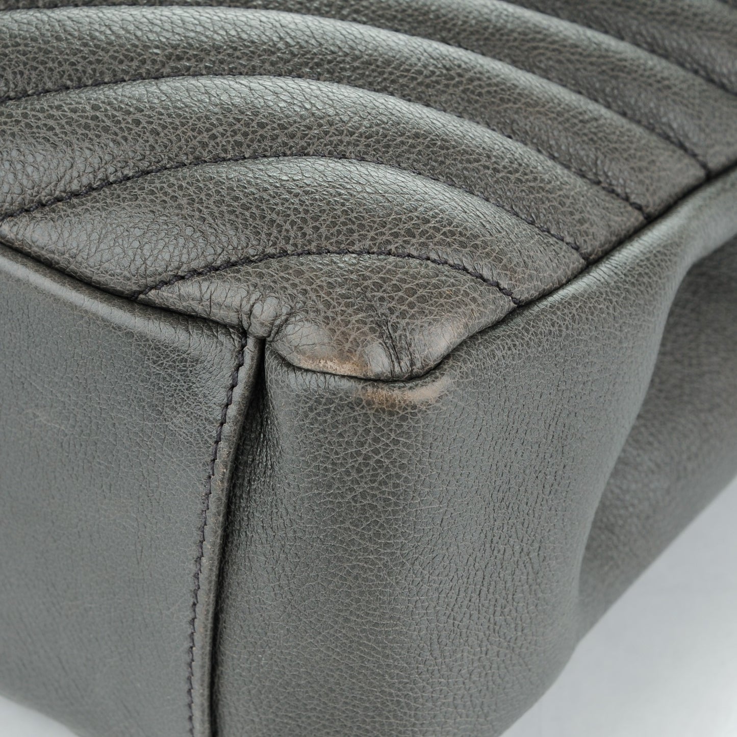 Sheepskin Matelasse Chevron Monogram Large College Satchel Dark Anthracite