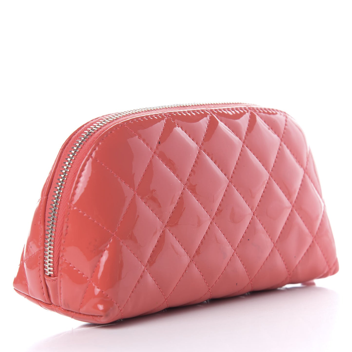Patent Quilted Cosmetic Case Coral