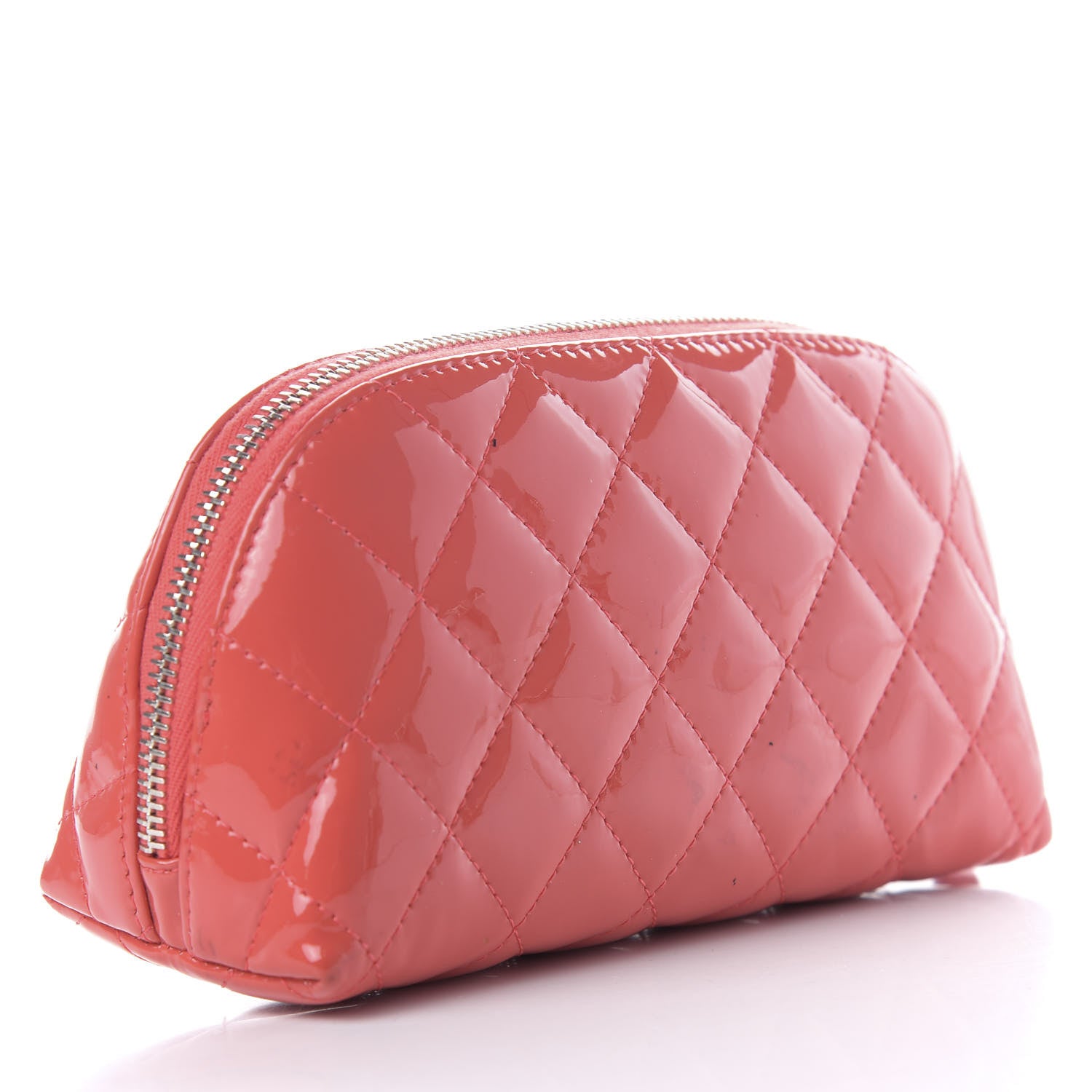 Chanel Patent Quilted Cosmetic Case Coral 3 of 10