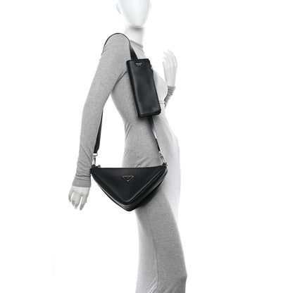 Prada Vitello Saffiano Cuir Double Triangle Shoulder Bag Black 2 of 12