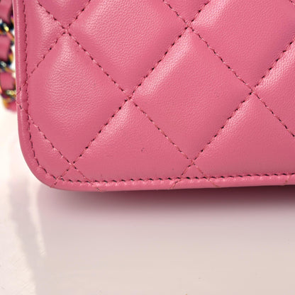 Chanel Lambskin Quilted Wallet On Chain WOC Pink Yellow 14 of 16