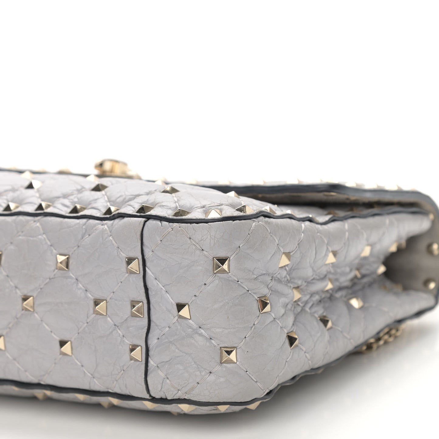 Craquele Nappa Medium Rockstud Spike Shoulder Bag Pastel Grey