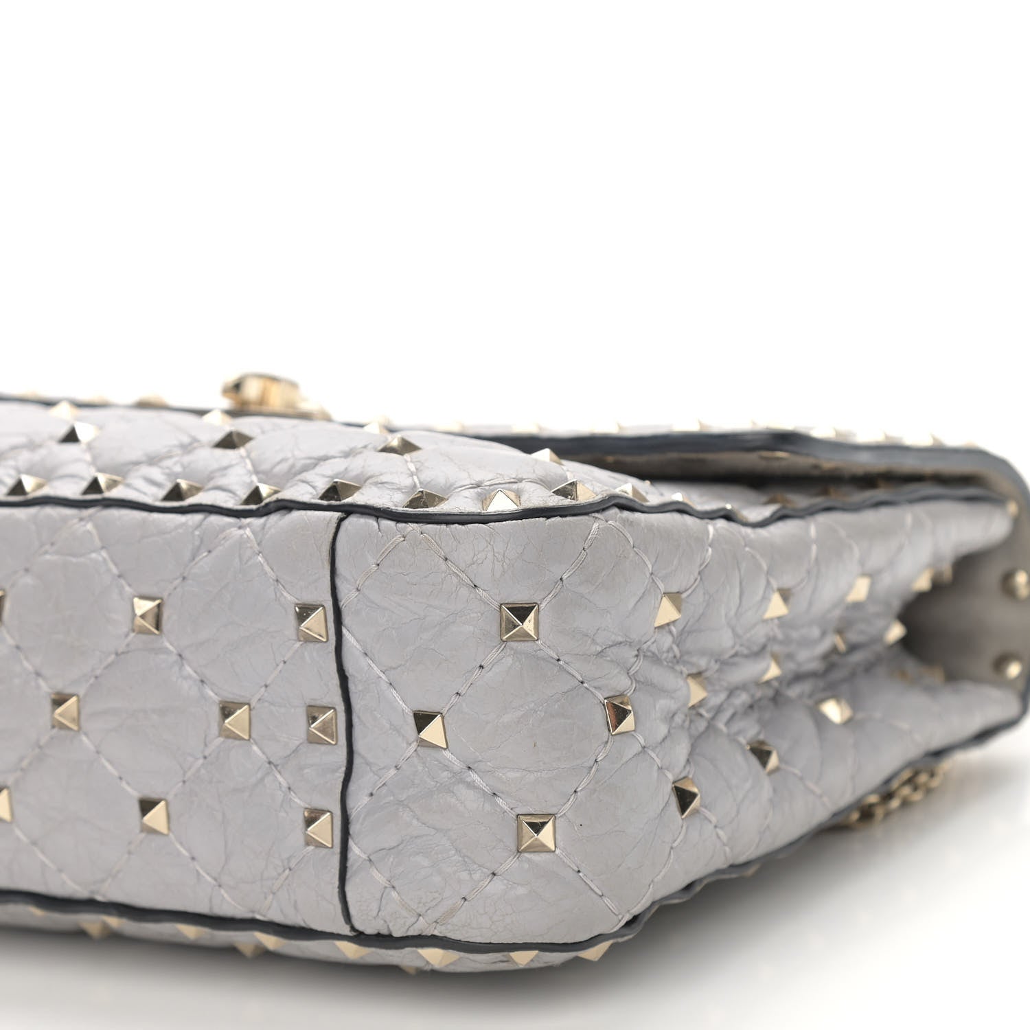 Valentino Garavani Craquele Nappa Medium Rockstud Spike Shoulder Bag Pastel Grey 8 of 11