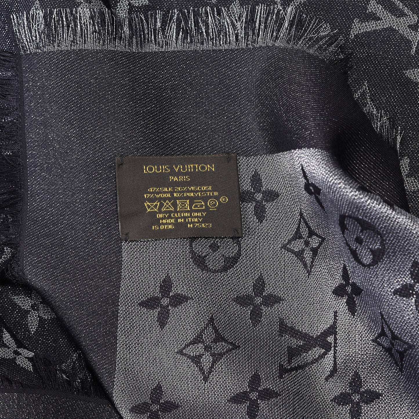 Silk Lurex Wool Monogram Shine Shawl Black