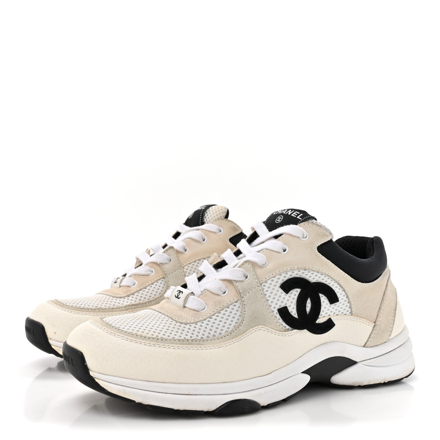Chanel Mesh Suede Calfskin Grained Calfskin Womens CC Sneakers 41 White Black 4 of 9
