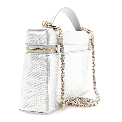 Chanel Lizard Embossed Calfskin Top Handle Slim Vanity With Chain Silvery 2 of 10