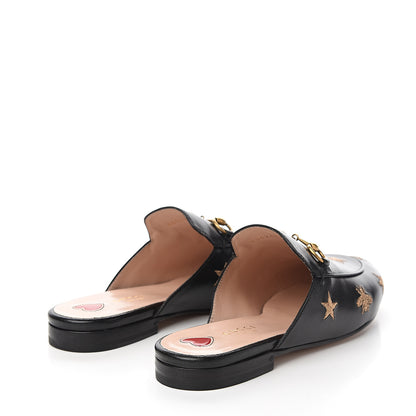 Gucci Goatskin Bee Star Embroidered Womens Princetown Slippers 37 Black 4 of 8