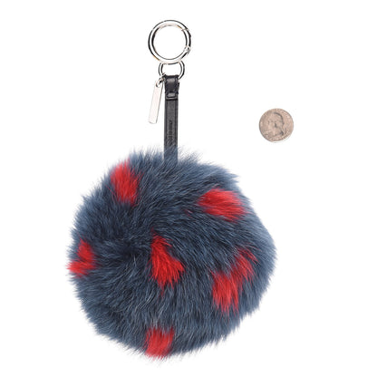 Fendi Fox Fur Polka Dot Pom Pom Bag Charm Blue Red 2 of 4