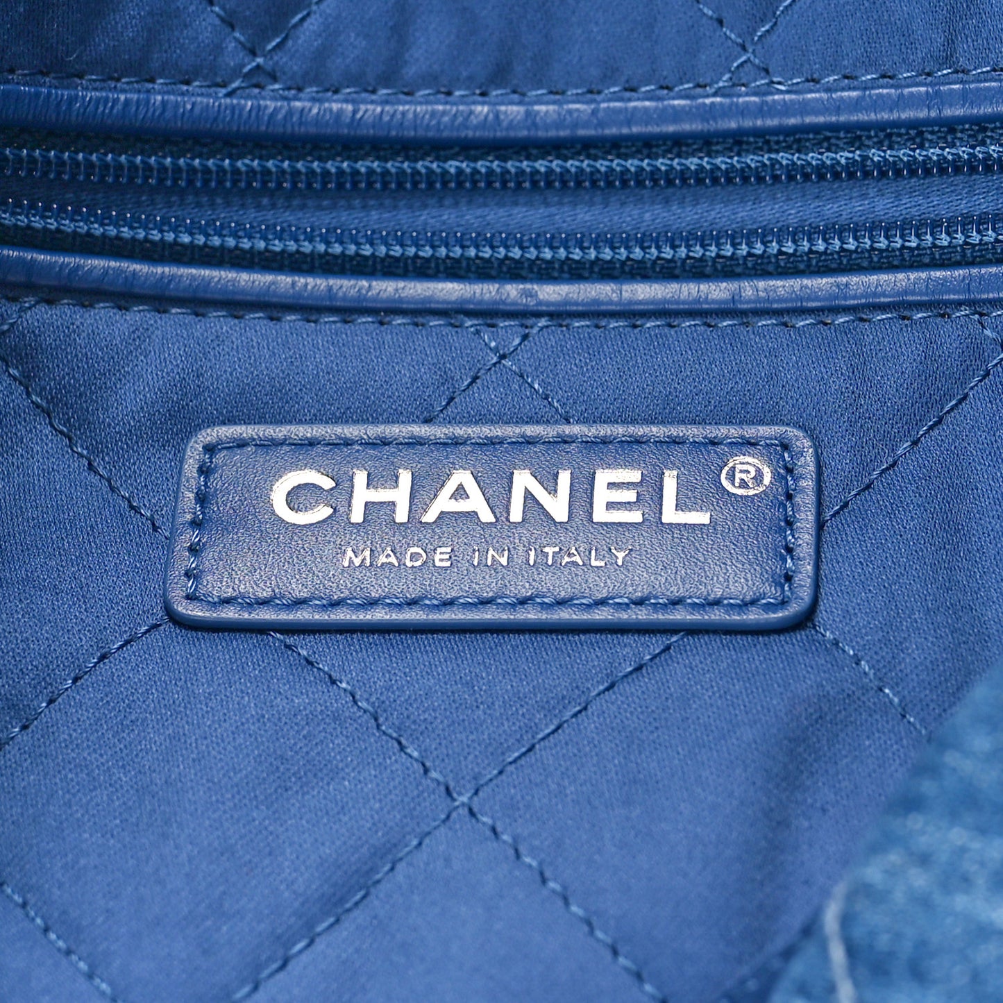 Denim Patchwork Quilted Chanel 22 Blue