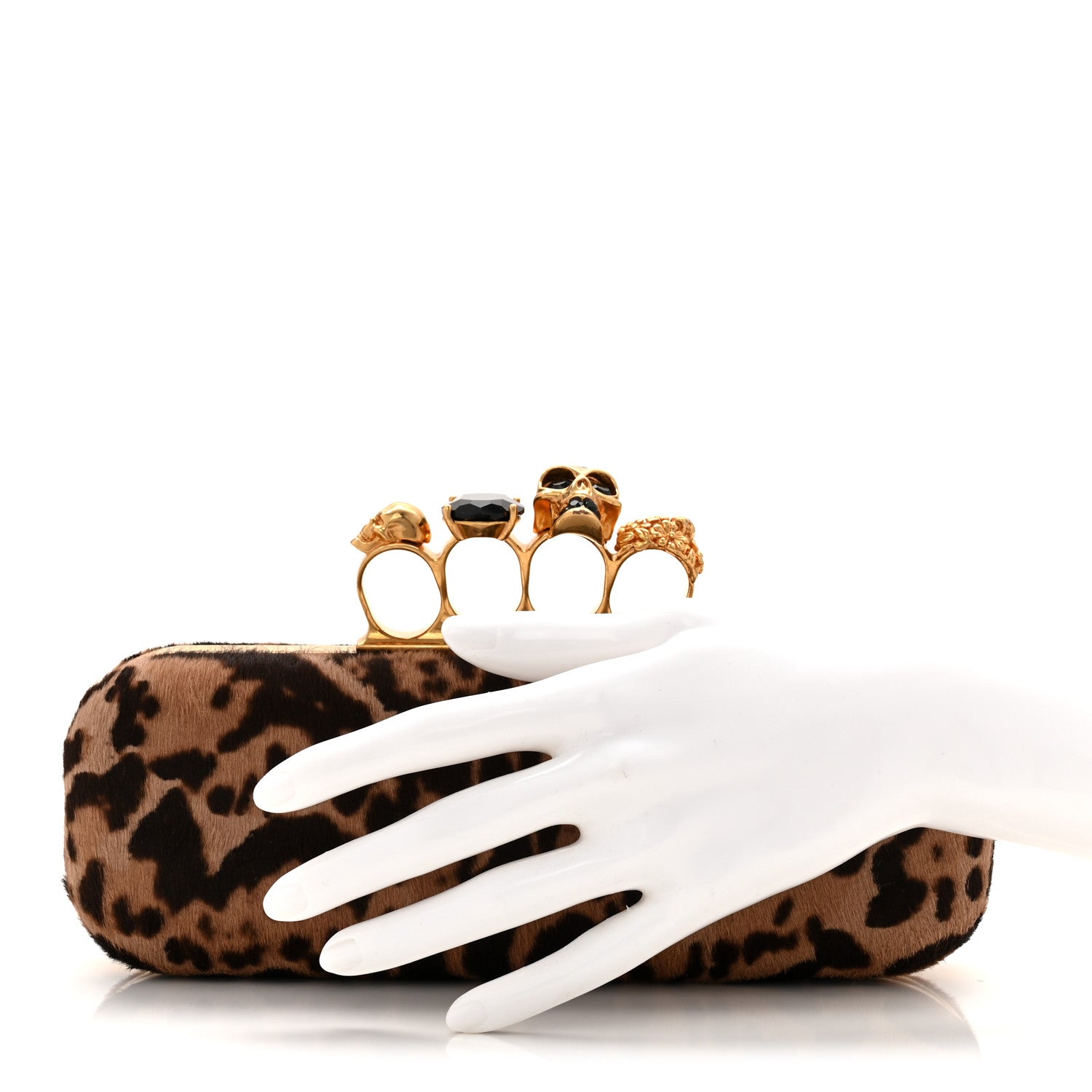 Alexander McQueen Calf Hair Leopard Print Knuckle Box Clutch Brown Black 2 of 7