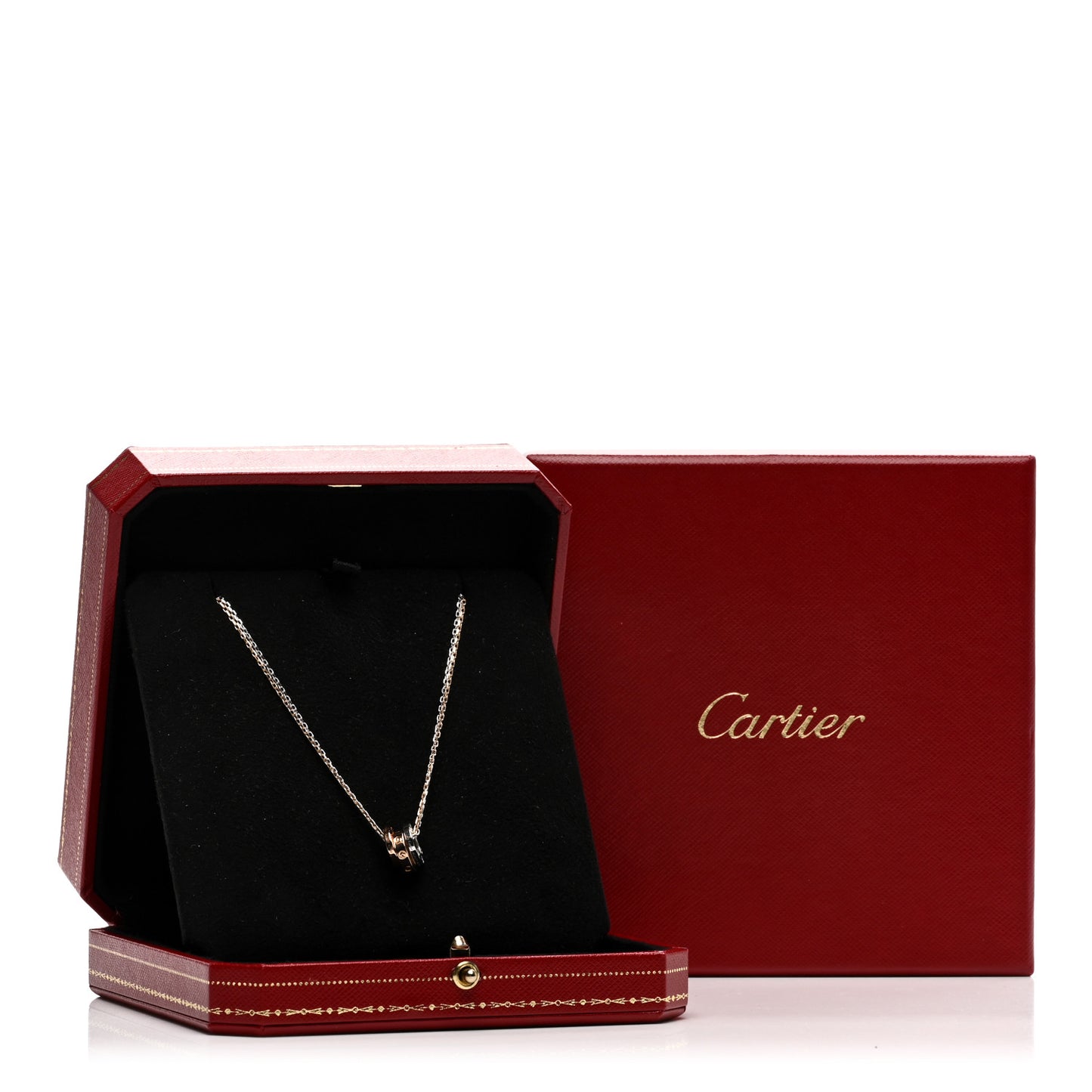 18K White Pink Gold Diamond Three Ring LOVE Pendant Necklace