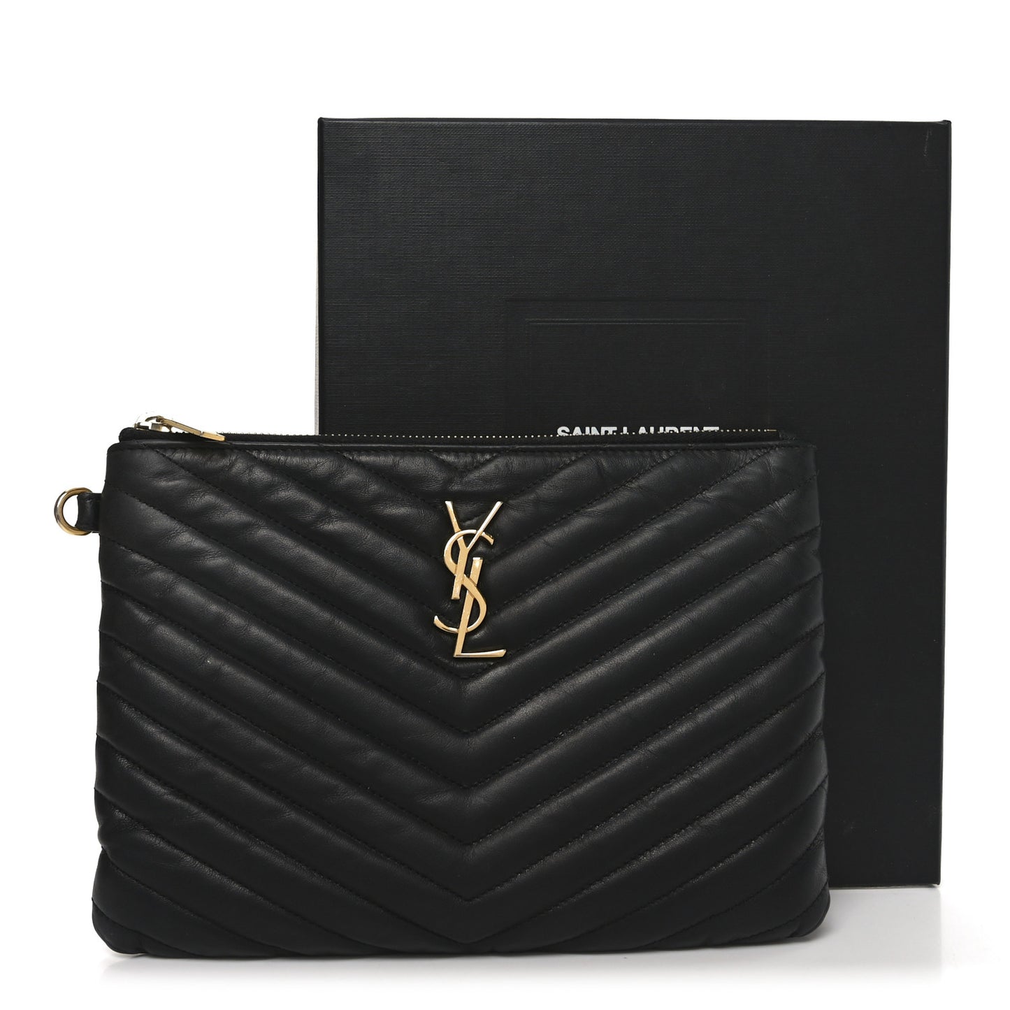 Calfskin Matelasse Chevron Monogram A5 Wristlet Black