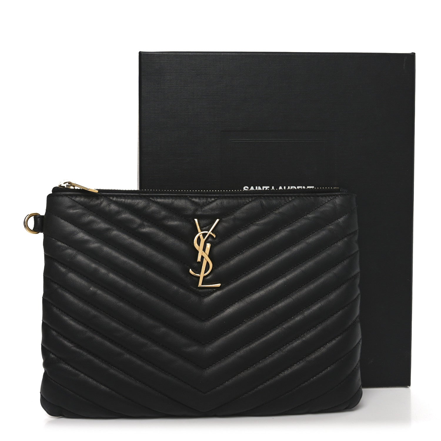 Saint Laurent Calfskin Matelasse Chevron Monogram A5 Wristlet Black 7 of 7