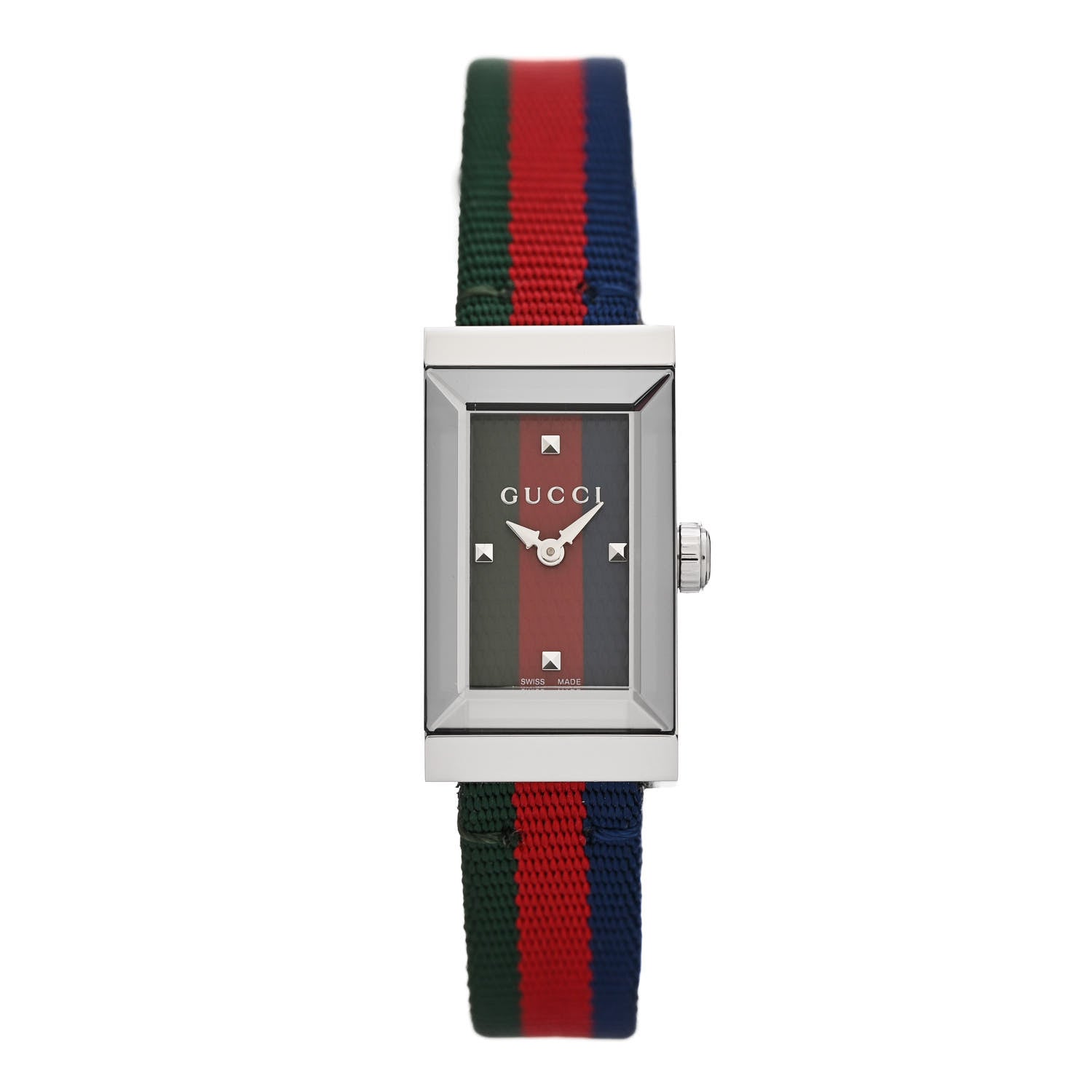 Gucci Stainless Steel Nylon 14mm Web G-Frame Quartz Watch Green 1 of 4